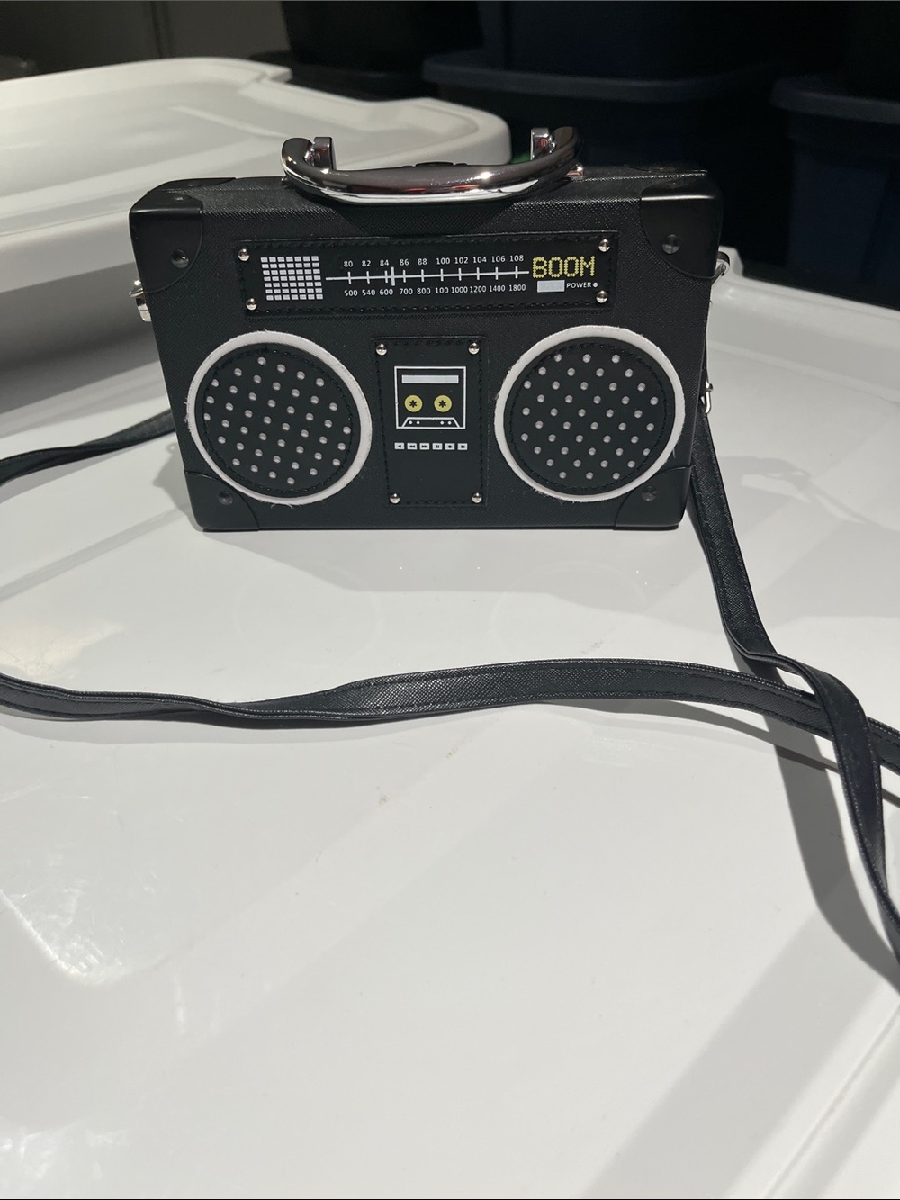 Boombox-Inspired Crossbody Bag in Black